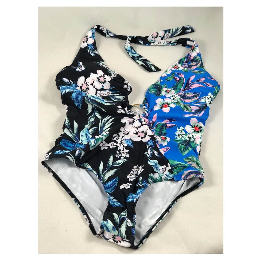 Tiki Blue Hibiscus one piece Swimsuit